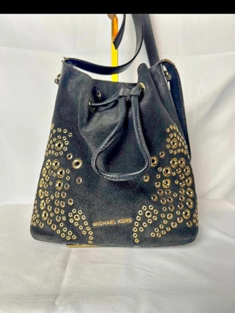 Michael Kors Cary Black Suede Grommet Bucket Bag Gold Hardware AS IS
45